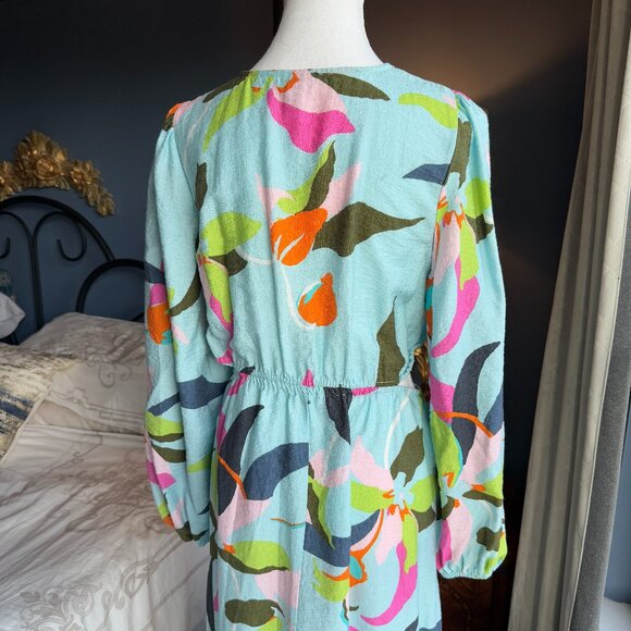 Gorgeous Sky Blue Multicolour Print Cutout Long Sleeved Dress - Picture 5 of 12